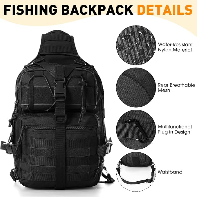 Eccliy 6 Pcs Fishing Tackle Bag Backpack with Rod Holders, Tackle Box, Fishing Pliers Kit and Fish Lip Gripper, Fish Gear and Equipment Fisherman Gift for Men Women