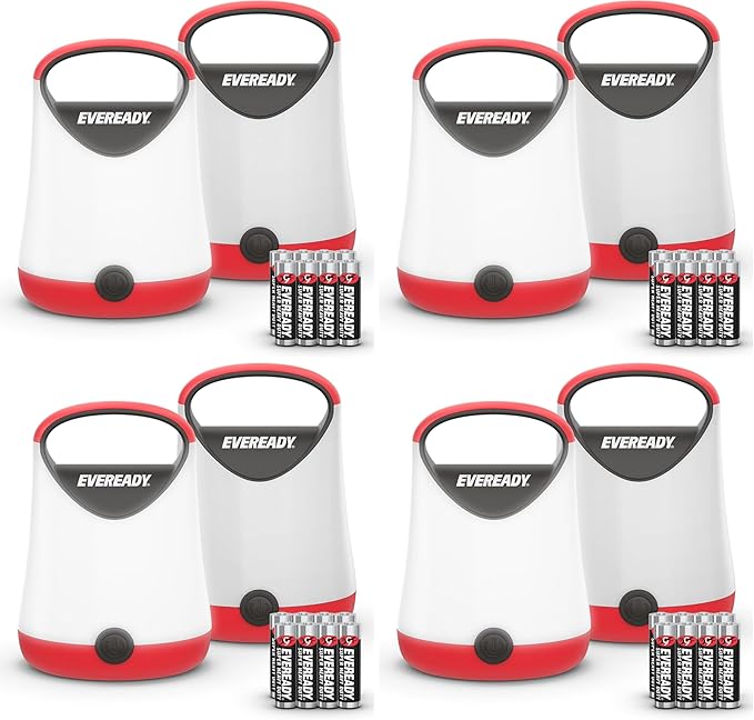 Eveready LED Camping Lantern X-250,Super Bright Tent Lights,Rugged Water Resistant LED Lanterns,100 Hour Run-time (Batteries Included),Red and Black,(Pack of 8)