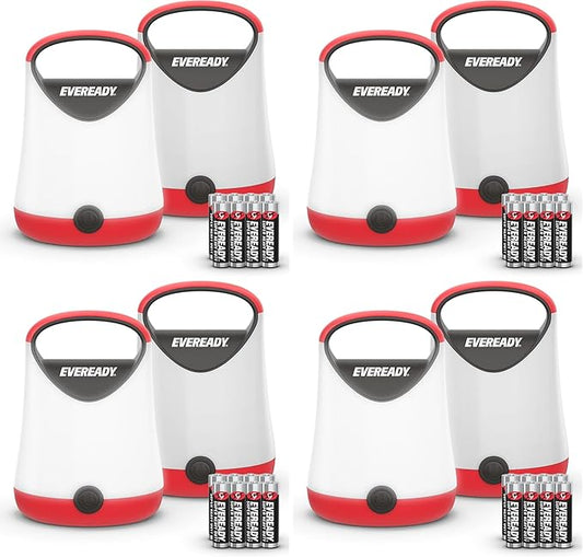 Eveready LED Camping Lantern X-250,Super Bright Tent Lights,Rugged Water Resistant LED Lanterns,100 Hour Run-time (Batteries Included),Red and Black,(Pack of 8)
