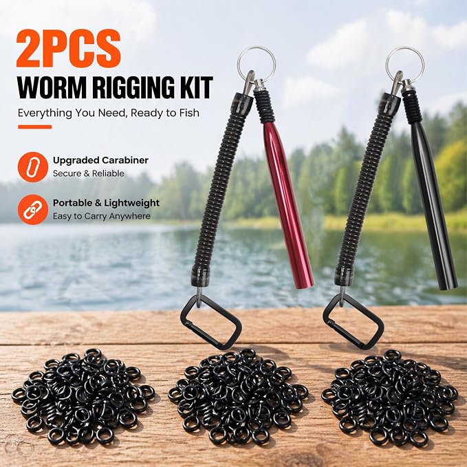 Wacky Rig Tools 2 Pcs with 320 Pcs Wacky O-Rings, Luxiv Wacky Worm Tools for Fishing Worm Rig Kits Fishing Rigging Utensil for Clip Baits Utensil with Keychain
