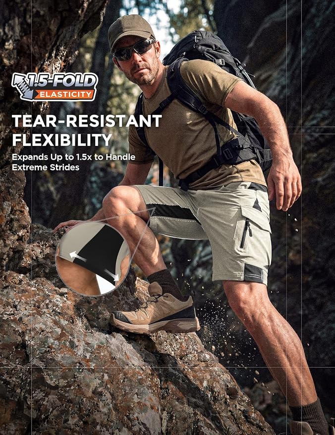 XKTTAC Men's Outdoor Quick Dry Lightweight Stretchy Shorts for Hiking, Tactical, Camping, Travel with 6 Pockets