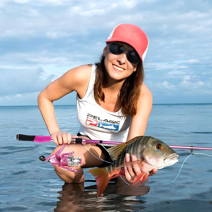 Fishing Rod and Reel Combos, Fishing Gear Gifts for Women with Spinning Reel, Lures, Line, Pink Ladies Telescopic Pole Kit Designed for Girls Adults by PLUSINNO