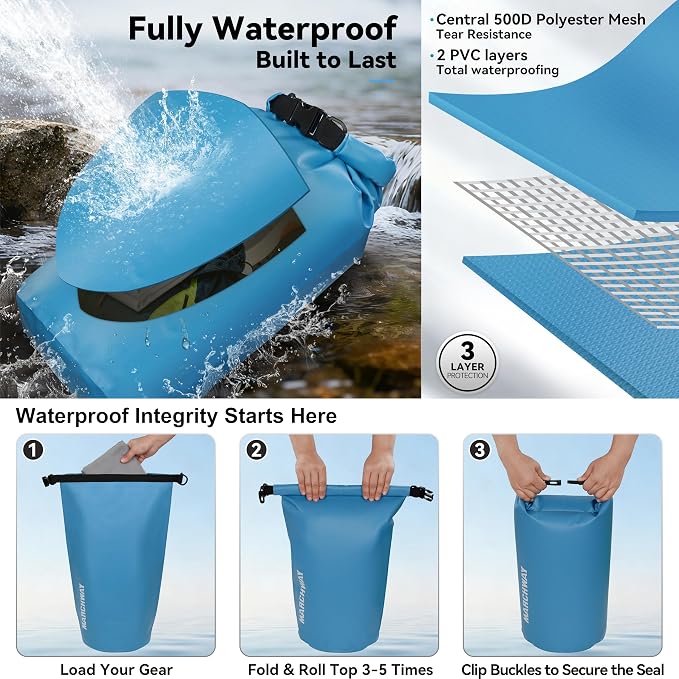 MARCHWAY Floating Waterproof Dry Bag Backpack 5L/10L/20L/30L/40L, Roll Top Sack Keeps Gear Dry for Kayaking, Rafting, Boating, Swimming, Camping, Hiking, Beach, Fishing