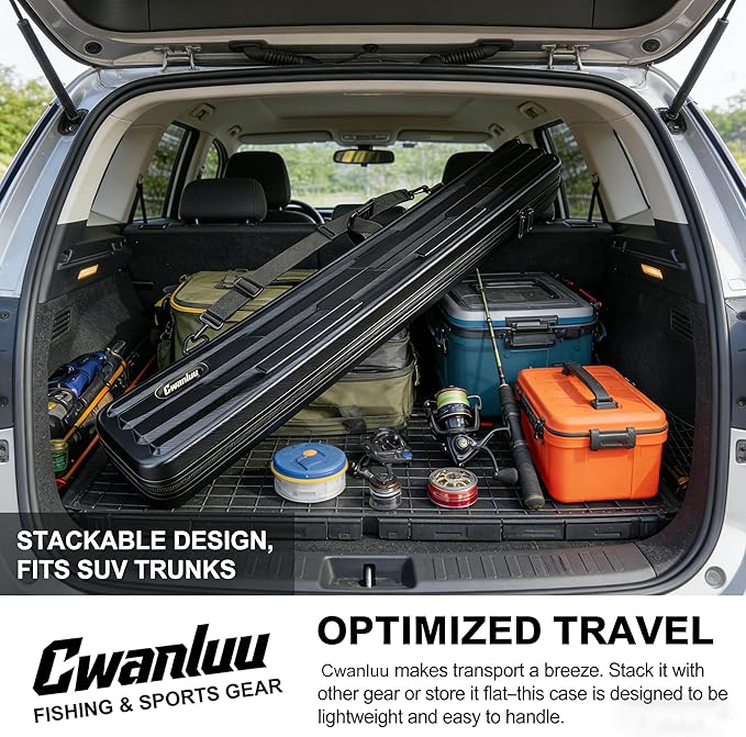 Hard Shell Fishing Rod Case, 50" Protective Rod Tube (4-in-1 Set) for 7ft 2-Piece Rods, Crushproof & Water-Resistant Travel Carrier, Heavy-Duty Storage for Bass, Fly & Saltwater Fishing