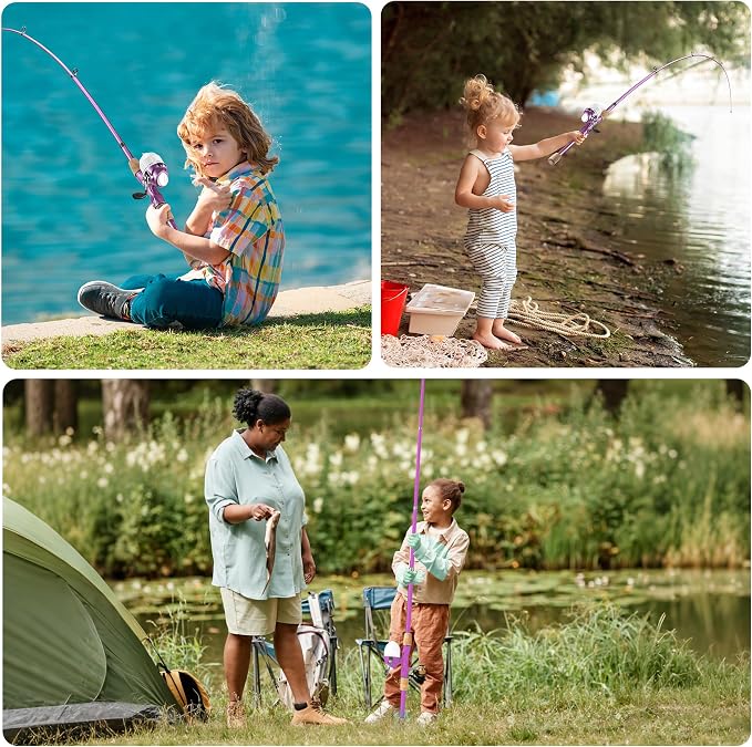 Kids Fishing Pole, Portable Telescopic Kids Fishing Poles for Boys Girls Youth, Fishing Rod and Reel Combo