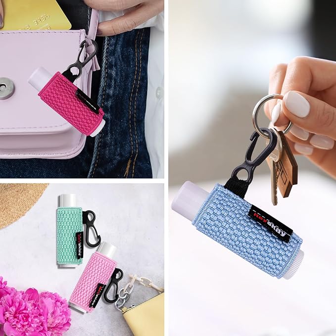HEYSKAY 3PCS Lip Balm Holder Sleeves Keychain Lipstick Sleeves Lip Gloss Holder Keychain Chapstick Elastic Sleeves(Black/brown/Green)