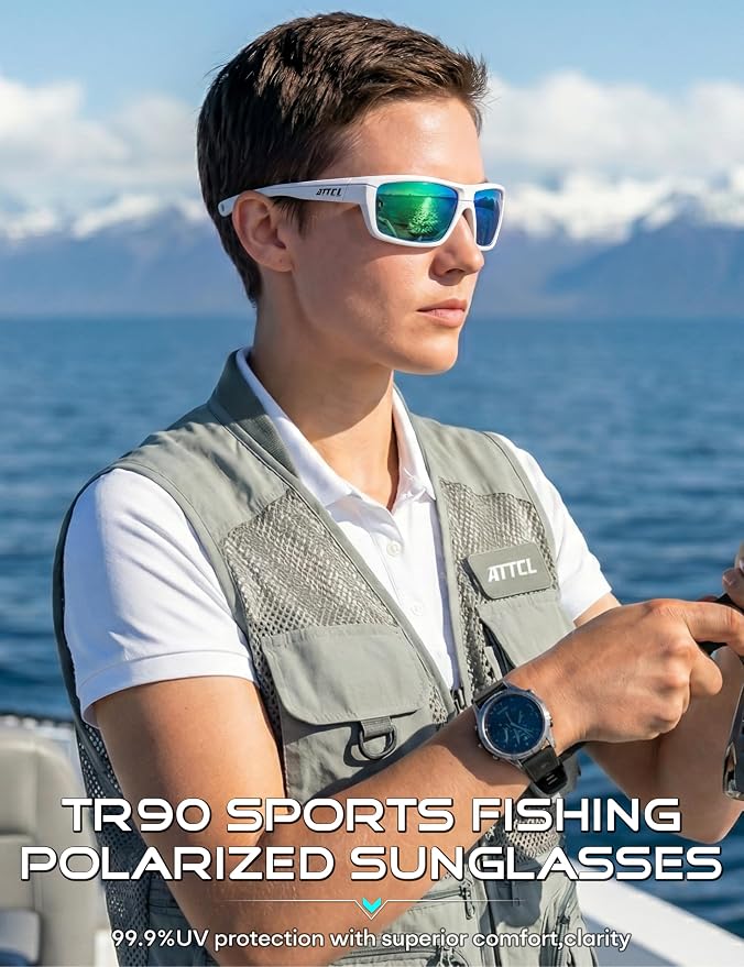 ATTCL Polarized Sunglasses Men for Fishing: UV Protection Lightweight TR90 Sports Wrap Sun Glasses Driving Golf Running