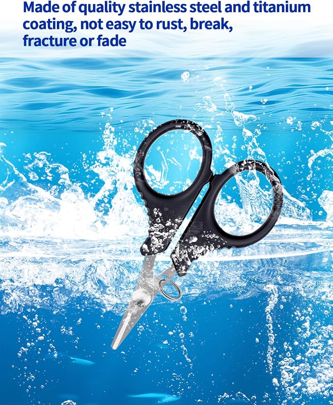 6 Pieces Fishing Scissors, Stainless Steel Fishing Line Cutter &braided Line Cutter, Cutters with Titanium Coating-Fishing with Hook and Retractable Coil Lanyards Fishing Accessories (Silver)
