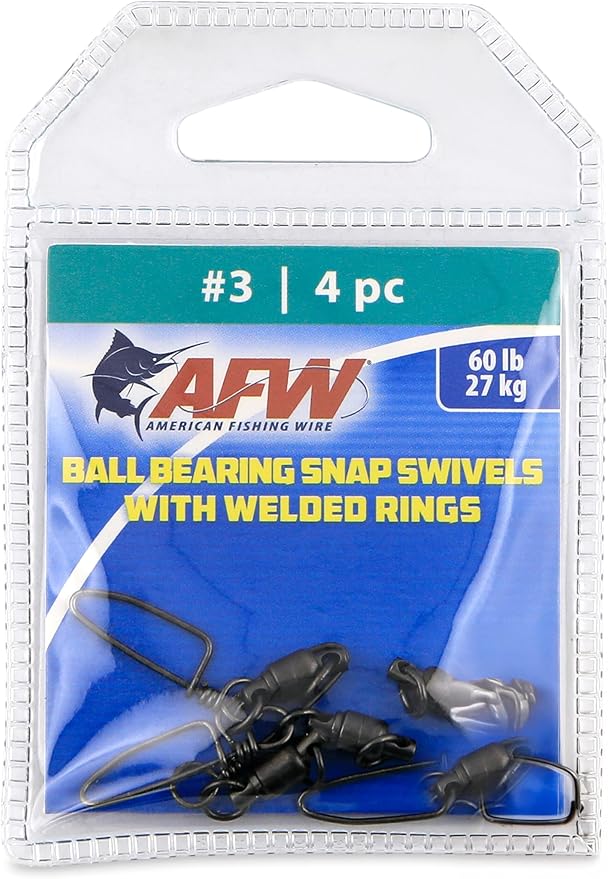 AFW Solid Brass Ball Bearing Snap Swivels with Welded Rings - Black Finish, Up to 450 lb Test Capacity, Patented Bullet Shaped Head for Reduced Water Resistance, Fluid Rotation