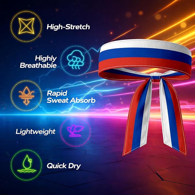 Tie Headband for Women & Men, Flag Patterned Sports Sweatband Head Wrap, Hair Bandana Accessory, 40" x 2.4"