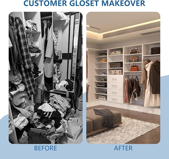 Double Hanging Closet Unit, Modular Closet System, Wood Closet System Organizer with Storage for Walk in Closets, Clothing Rack Wardrobe Closet for Hanging Clothes, Bedroom, White, 28.5" W