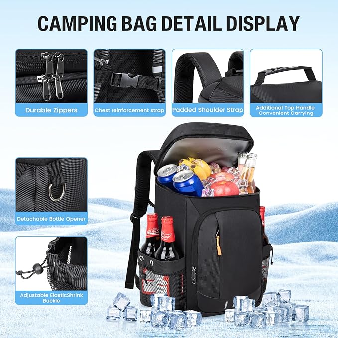 Cooler Backpack- 40 Cans Insulated Backpack Cooler for Men & Women Portable Leak Proof Lunch Backpack Cooler Bag for Beach Picnic Travel Work Camping Hiking-Black
