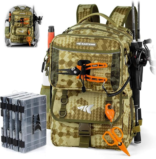 KastKing BaitSpace Fishing Tackle Backpack with Removable Bait Binder,2 Rod Holders Storage Fishing Gear and Equipment