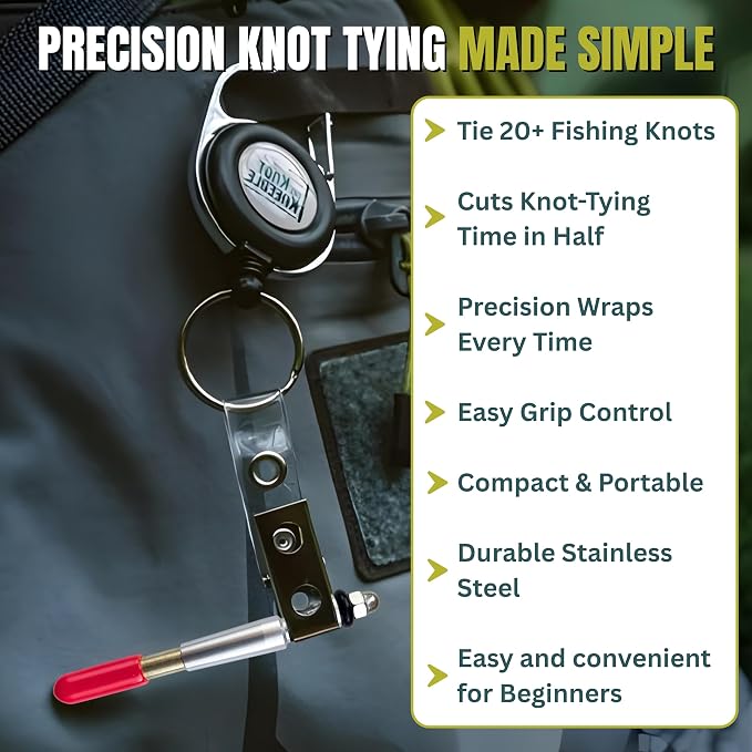 KNOT KNEEDLE Knot Tying Kit for Fly Fishing and Trout Fishing Gear, Lightweight Aluminum Tools Tie 20 Plus Knots, Accessories with Badge Clip for Vest, Tackle Box Supplies, Fishing Gift for Men