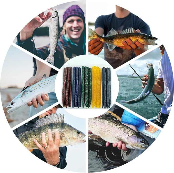 Wacky Worm Bass Lures Kit: 40PCS 5" Senko Worms with Storage Box | Slow-Sink Fishing Baits for Freshwater Saltwater