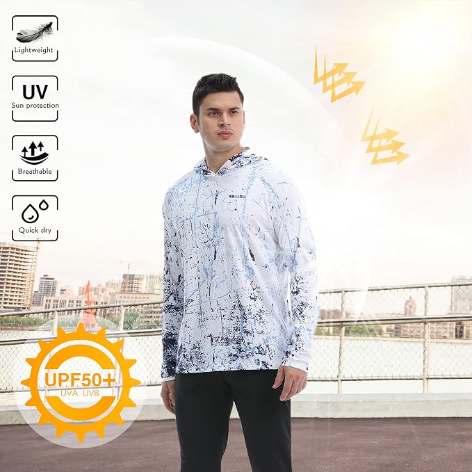 Men's UPF 50+ Sun Protection Hoodie Shirt Long Sleeve SPF Fishing Outdoor UV Hiking Lightweight Shirts