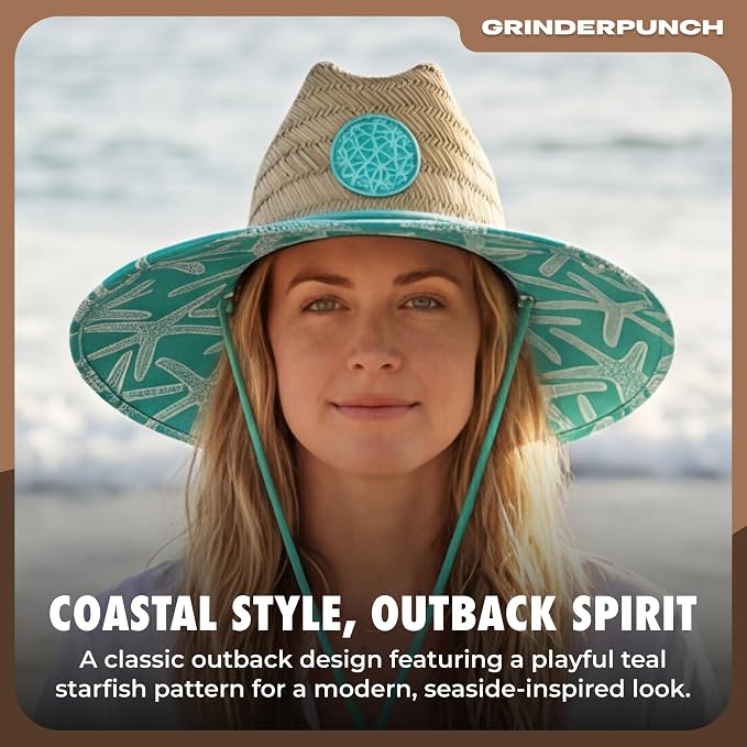 grinderPUNCH Lifeguard Hat Mens Straw Sun Hat for Outdoor American Flag USA Patriotic Straw Beach Fishing Straw Hat for Men