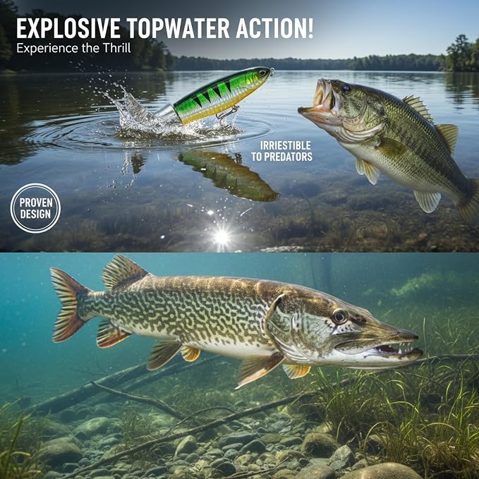8 - Pack - Top Water Plopper, Musky Lure, Fishing Lure, Hard Bait, Bass Lure, Whopper Topwater - Plastic