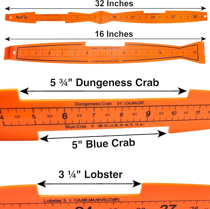 AirFly Fish Measuring Board 32 Inch Foldable Bump Board - Built-in Crab Lobster Gauge - Slot-Limit Ruler for Redfish Snook Trout Flounder - Kayak Boat Shore - High-Contrast ABS - Designed in USA