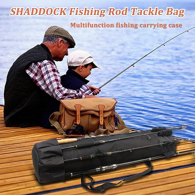 Multifunction Fishing Pole Bag - Waterproof Rod Reel Bag Carrier Case, Durable Canvas Tackle Large Storage Gift for Men Travel, Black