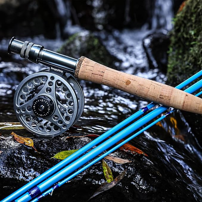 Sougayilang Fly Fishing Combo, 4 Piece Fly Rod and CNC Machined Aluminum Alloy Reel Complete Starter Package with Rod Bag