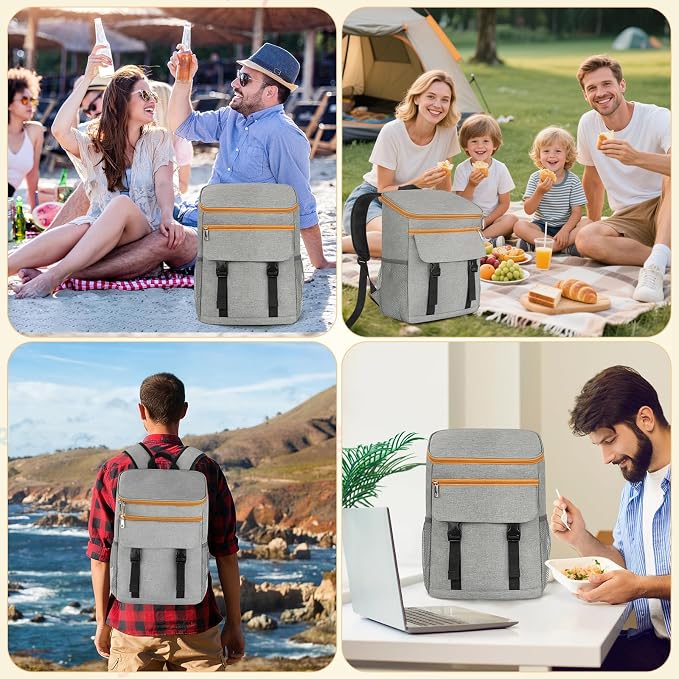 Cooler Backpack- 50 Cans Insulated Backpack Cooler for Men & Women Portable Leak Proof Lunch Backpack Cooler Bag Backpack Coolers for Beach Picnic Travel Work Camping Hiking-Grey