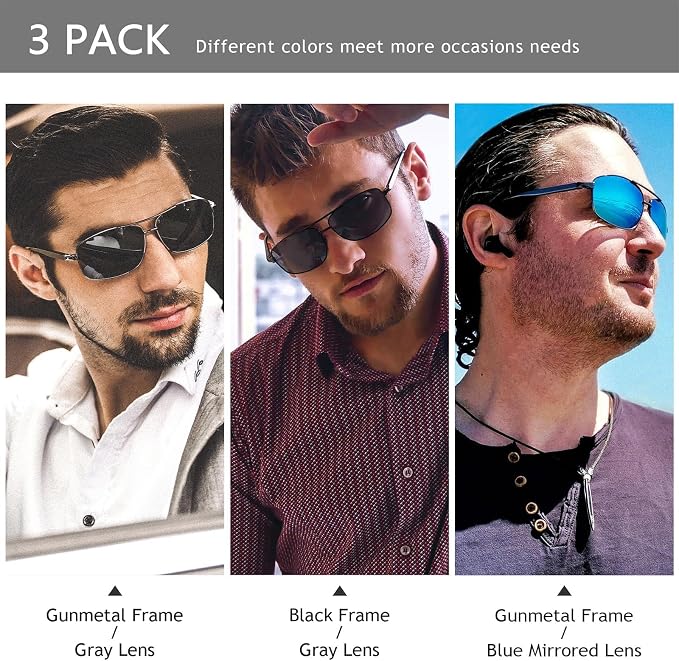 SUNGAIT Ultra Lightweight Rectangular Polarized Sunglasses Men UV400 Protection