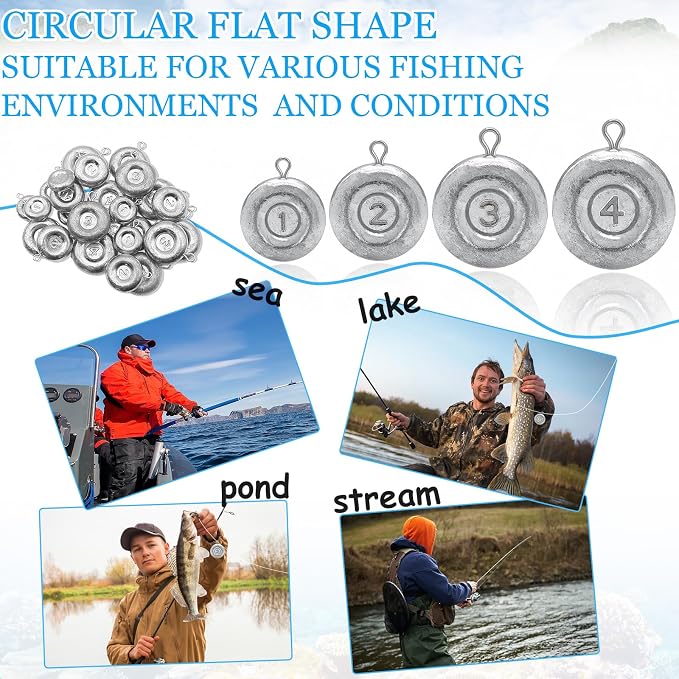 Fishing Weights Sinkers, Disc Sinkers Weights Coin Sinkers Freshwater Saltwater River Bank Surf Fishing Catfishing 1oz 2oz 3oz 4oz