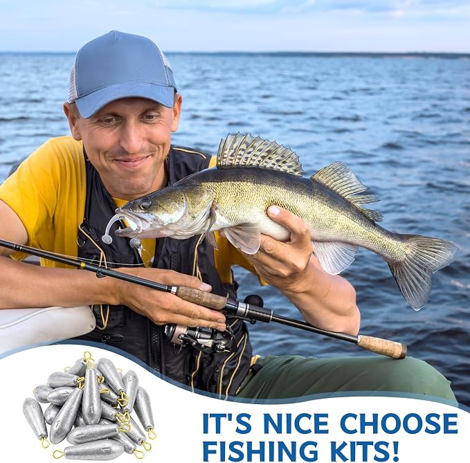 Landhoow Drop Shot Fishing Sinker Weights Kit Freshwater Catfishing Fishing Sinker Bass Casting Removable Line Saltwater Streamlined Snap Weight for Trolling Surf Tackle