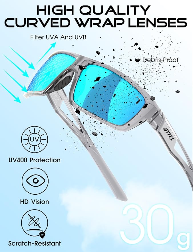 ATTCL Polarized Sunglasses Men Sports: UV Protection Lightweight TR90 Frame Anti-Slip Wrap-Around for Driving Fishing Golf