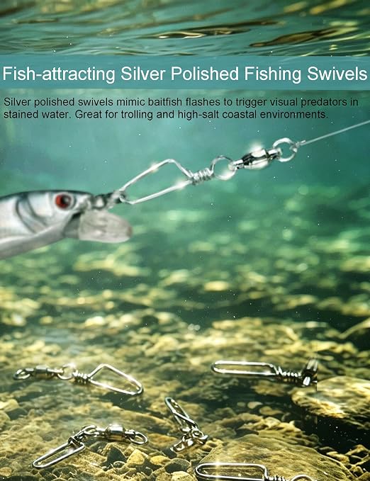 Avlcoaky Ball Bearing Swivels Snaps Fishing Swivels 34pcs/box Heavy Duty Snap Swivel Saltwater Barrel Swivel Fishing Tackle Quick Change Lure Clips Terminal Tackle Assortment for Redfish, Striped Bass