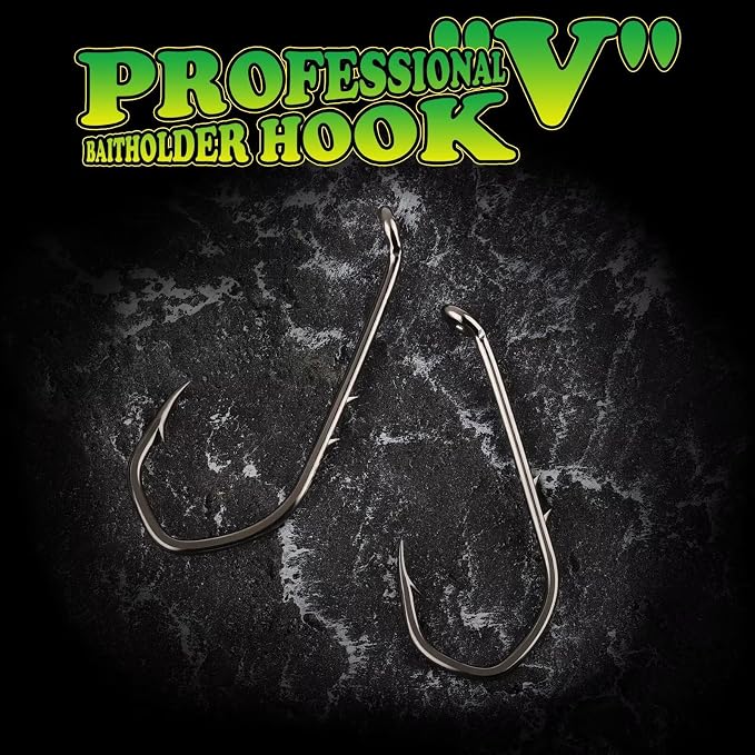 LUCKYFISHING Baitholder Fishing Hooks Saltwater Freshwater 100/80/70/60pcs Professional V Bait Holder Hooks for Bass Trout Crappie Soft Live Baits Black Red with Size 1 2 4 6 8 1/0-6/0