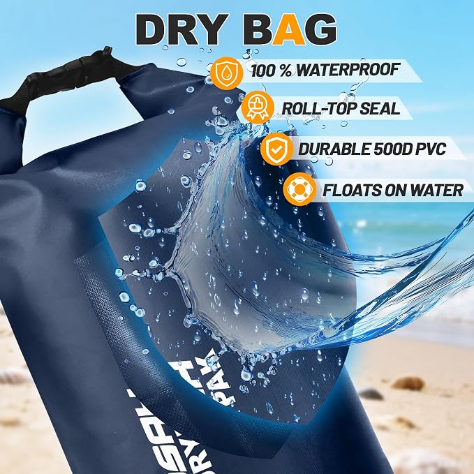 Waterproof Dry Bag, 5L/10L/20L/30L/40L Roll Top Lightweight Storage Backpack with Phone Case for Women & Men, Floating Waterproof Sack for Travel, Swimming, Kayaking, Paddle Board, Camping & Beach