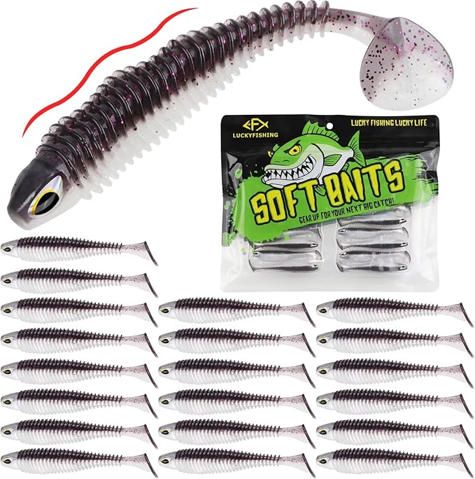 LUCKYFISHING Paddle Tail Swimbaits 10/16/20 PCS Fishing Lures Soft Plastic Lures for Trout Crappie Walleye Soft Baits for Bass Fishing Freshwater Saltwater 4.1/3.5/3/2.5 Inch