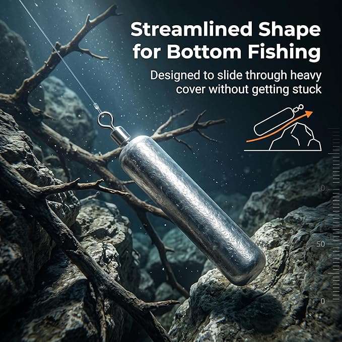 Drop Shot Fishing Weights with Rolling Swivel Streamlined Lead Fishing Sinkers for Freshwater Saltwater Catfish Bass Casting Fishing and Bottom Fishing Rigs