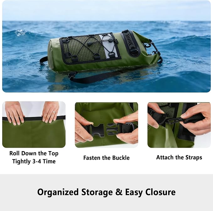 SHENDU 20L Waterproof Dry Bag - Roll-Top Backpack w/Waterproof Phone Case for Kayaking, Hiking, Camping, Boating, Beach Unisex（green）