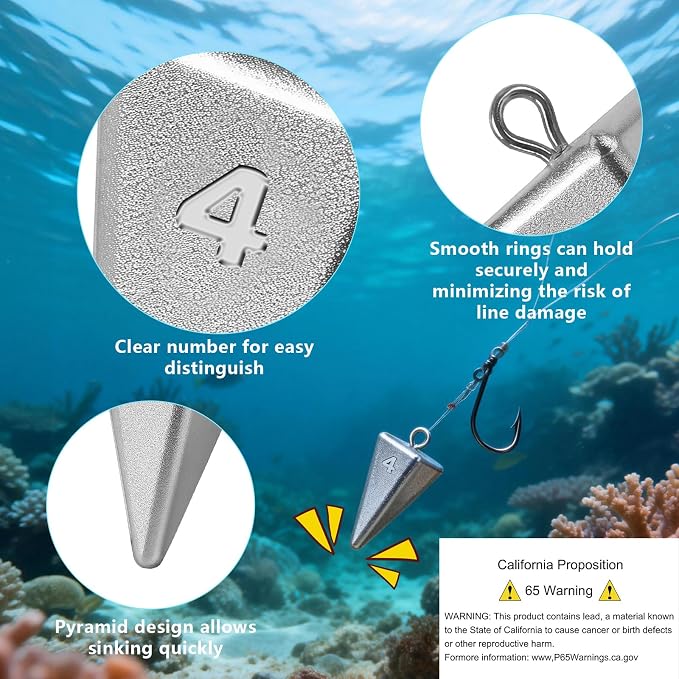 Pyramid Sinkers Fishing Weights Sinkers, Saltwater Fishing Weights Assortment Pyramid Weights for Surf Fishing