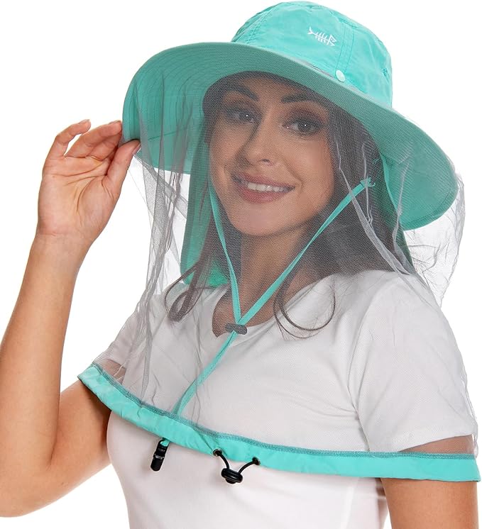 BASSDASH UPF 50+ Mosquito Sun Hat with Hidden Head Net and Neck Flap for Men Women Outdoor Fishing Hiking Camping