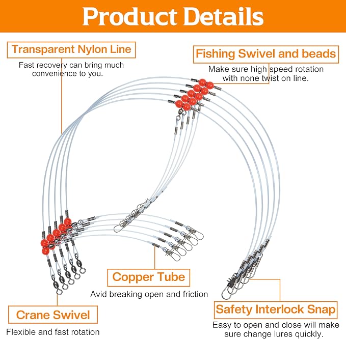 Fishing Leaders Saltwater Tackle Rig Surf Fishing Rigs with Swivel Snaps High Strength Wire Leader Bottom Rigs Fishing Gear Equipment for Lures Bait Hooks