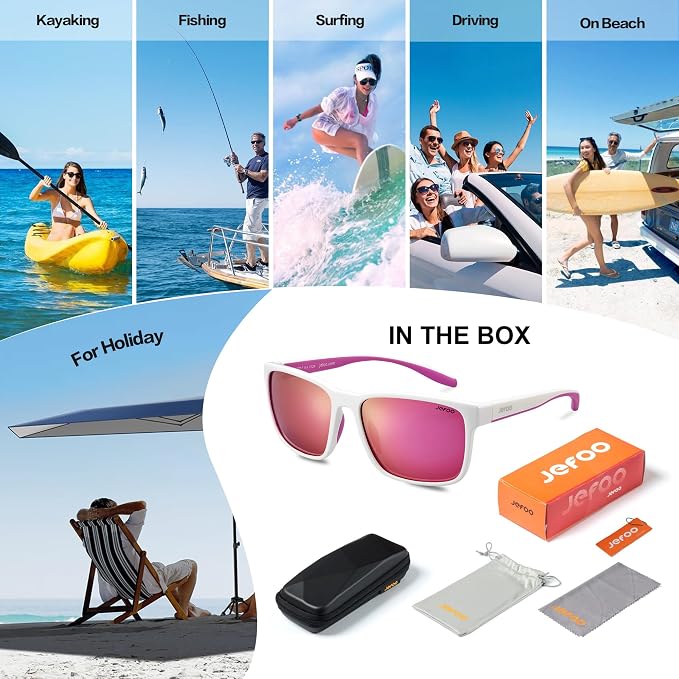 Jefoo Polarized Fishing Sunglasses for Men Women Kayaking Surfing Driving Lightweight Sports Sun Glasses UV Protection