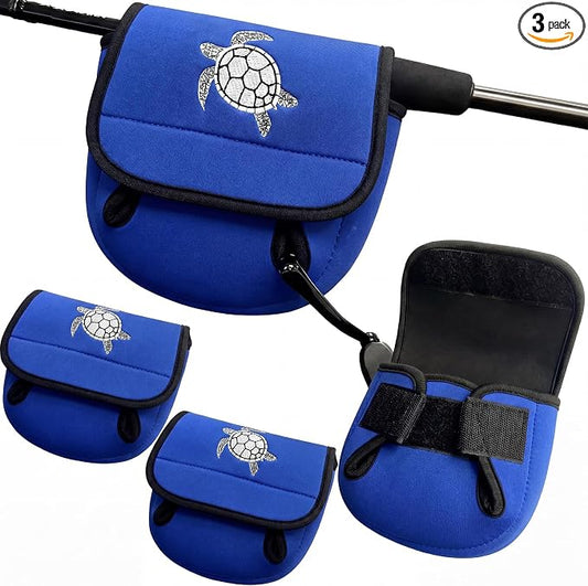 3 Pcs Fishing Spinning Reel Cover with Turtle Embroidery Baitcasting Trolling Fishing Reels Neoprene Protective Case Pouch Sleeve Gloves Bags Fits 2000-3000 Series Reel(Blue,Classic)
