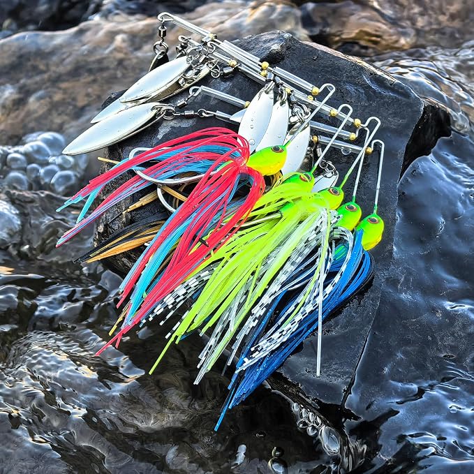 5pcs Spinner Baits Fishing Lures Kit,Willow Leaf Spinnerbait Buzz Bait,Silicon Skirt Swim Jigs Fishing Tackle Spinner Baits for Bass Trout Salmon Pike Saltwater Freshwater