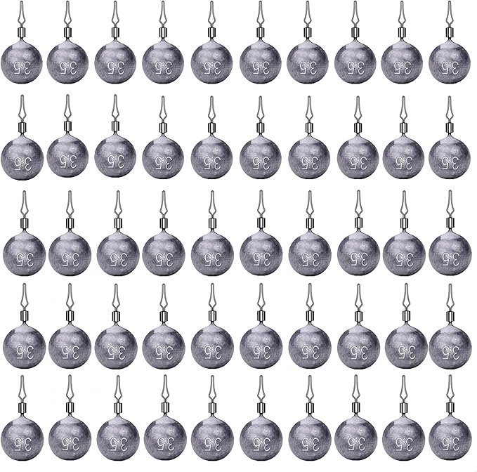 50Pcs Round Fishing Weights Sinkers Ball Fishing Weights Casting Drop Shot Sinkers Catfishing Sinkers Lead Weights Sinkers with Barrel Swivels for Saltwater Freshwater Fishing-(3.5-10g)