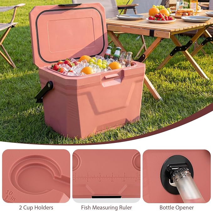 COSTWAY Insulated Portable Cooler, Hard Shell Ice Chest w/ 2 Cup Holders, Bottle Opener, Drain Plug, 3-Day Ice Retention, Outdoor Leak-Proof Dry Box for Beach, Camping, Fishing, Picnic
