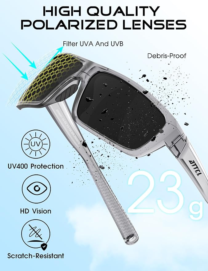 ATTCL Polarized Sunglasses Men for Fishing: UV Protection Lightweight TR90 Sports Wrap Sun Glasses Driving Golf Running