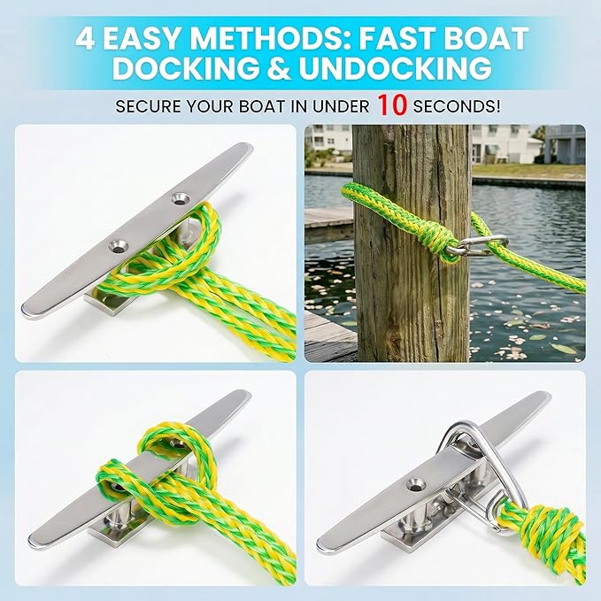 Obcursco Heavy Duty Boat Dock Lines (7ft & 14ft) - 1/2" Marine Mooring Rope with 316 Stainless Steel Clip - Accessories for PWC, Pontoon, Center Console, Jet Ski (Green/Yellow, 2 Pack)