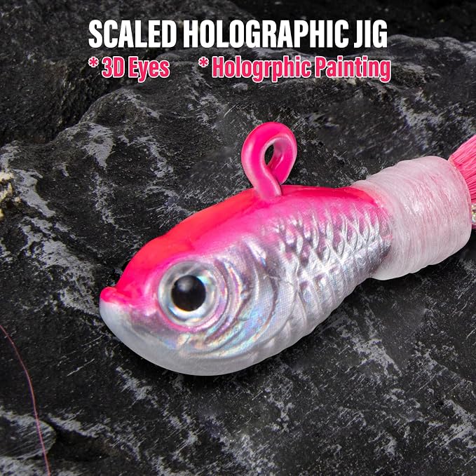 Dr.Fish 3 Pack Bucktail Jig Lure Hair Jig Saltwater Freshwater Lures Surf Fishing Bass Flounder Striper Bluefish Halibut Redfish