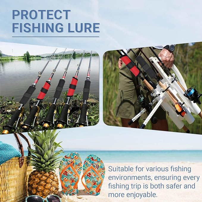 10 Pcs Fishing Lure Wraps - Hook & Lure Protectors Covers for Safe Bait Storage - Rod Covers, Bait Shield with Hook and Loop Fastener - Fishing Accessories