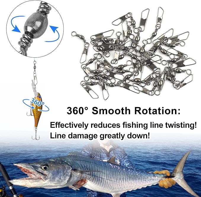 Fishing Swivels Snap Swivels, Barrel Swivels with Safety Snaps High Strength Solid Rings Fishing Swivels Freshwater Saltwater Snap Connector