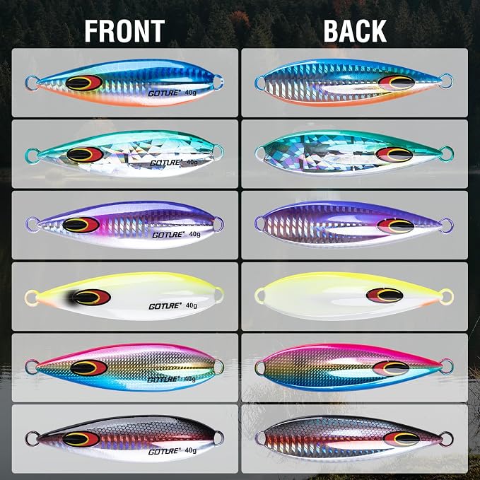 Goture Slow Pitch Jigs, Glow Flat Fall Jig Fishing Lure with Double Assist Hooks and Swivel, Fishing Jigs Saltwater 40g-250g Deep Sea Fishing Jigging Lures for Tuna,Dogtooth Tuna, Yellowtail,Kingfish